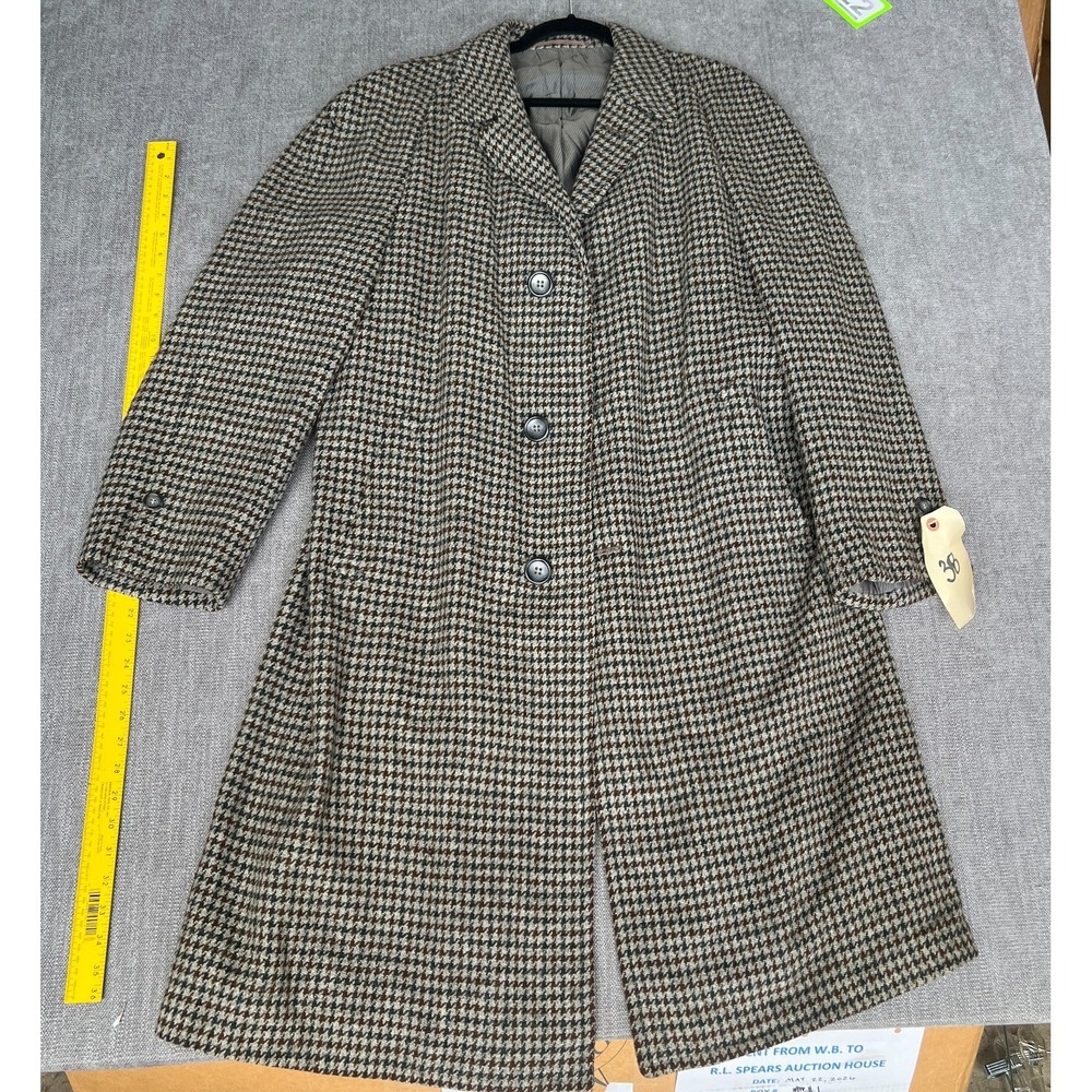 Vintage Richman Brothers Tweed Overcoat Womens 38 Brown Gray Houndstooth Winter